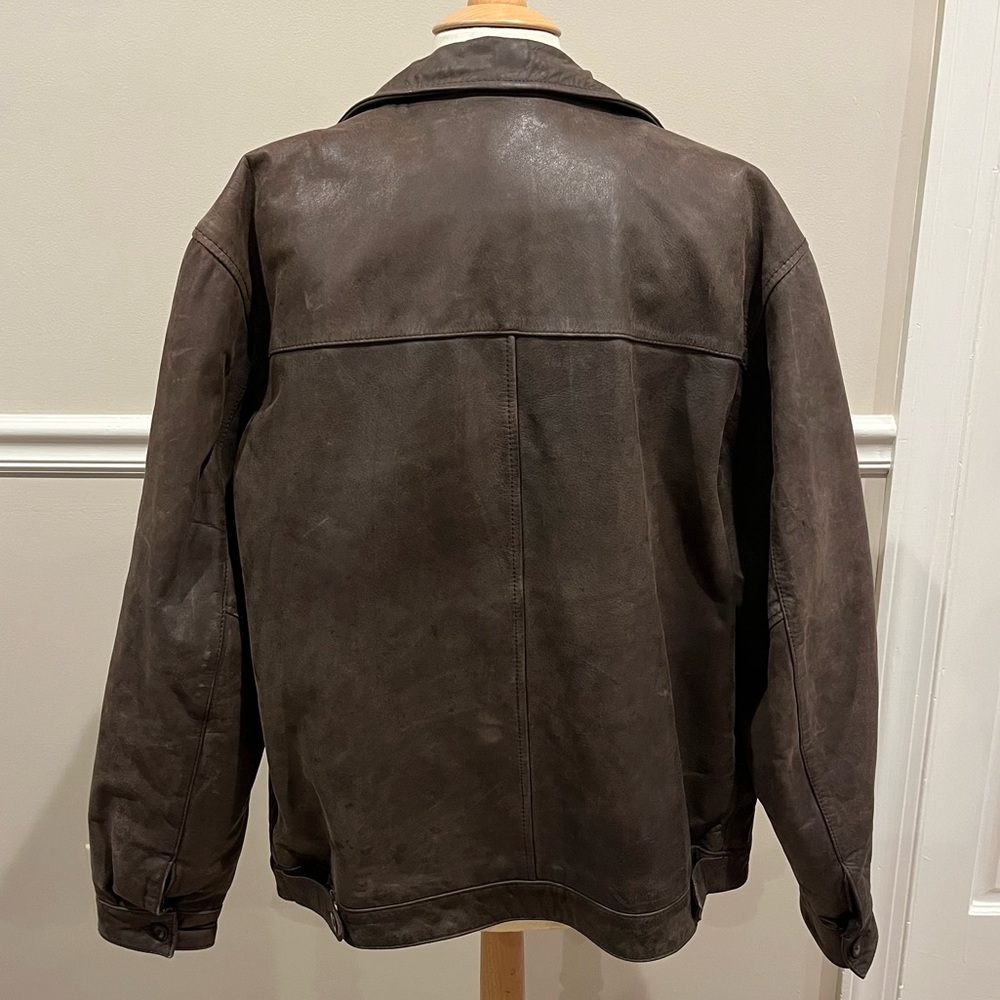 Chaps Men's Dark Brown Leather Bomber Jacket - Picture 7 of 9